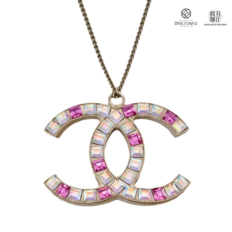 シャネル ココマーク ラインストーン ネックレス マルチカラー ピンク  