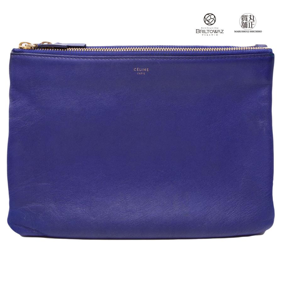 セリーヌ ショルダーバッグ トリオ ラージ フィービー期 旧ロゴ ネイビー CELINE - セリーヌ 旧ロゴ フィービー トリオ ラージ ショルダー