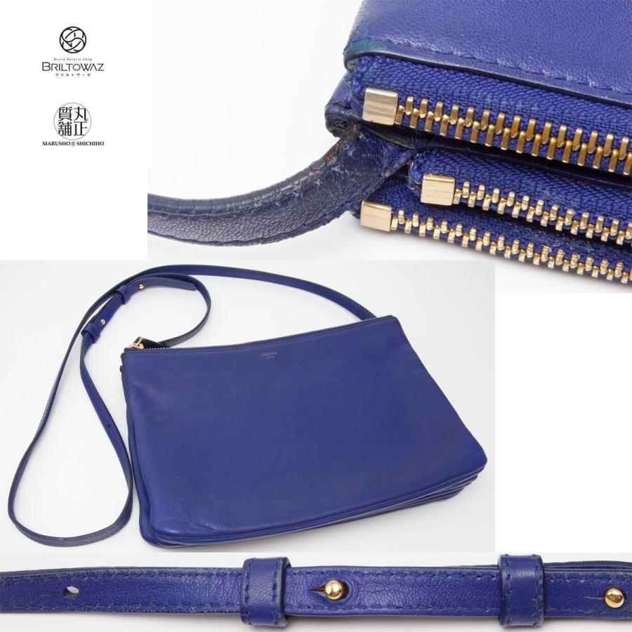 セリーヌ ショルダーバッグ トリオ ラージ フィービー期 旧ロゴ ネイビー 最終お値下げ セリーヌ CELINE トリオ ネイビー ブルー 旧ロゴ