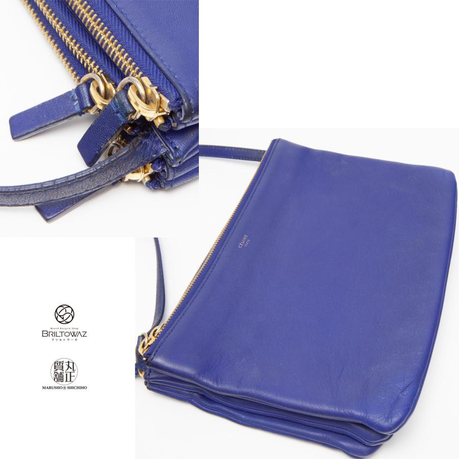 セリーヌ ショルダーバッグ トリオ ラージ フィービー期 旧ロゴ ネイビー CELINE - セリーヌ 旧ロゴ フィービー トリオ ラージ ショルダー