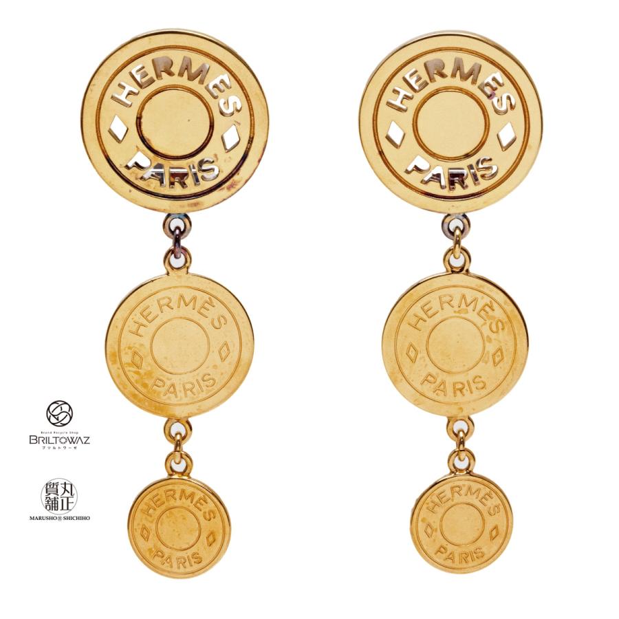 エルメス セリエ 3連 イヤリング ゴールド金具 ヴィンテージ スイング 