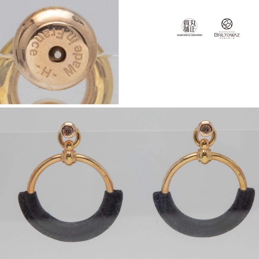 HERMES エルメス ループグラン ピアス フープ ゴールド金具 黒 HERMES エルメス ループグラン ピアス フープ ゴールド金具 黒