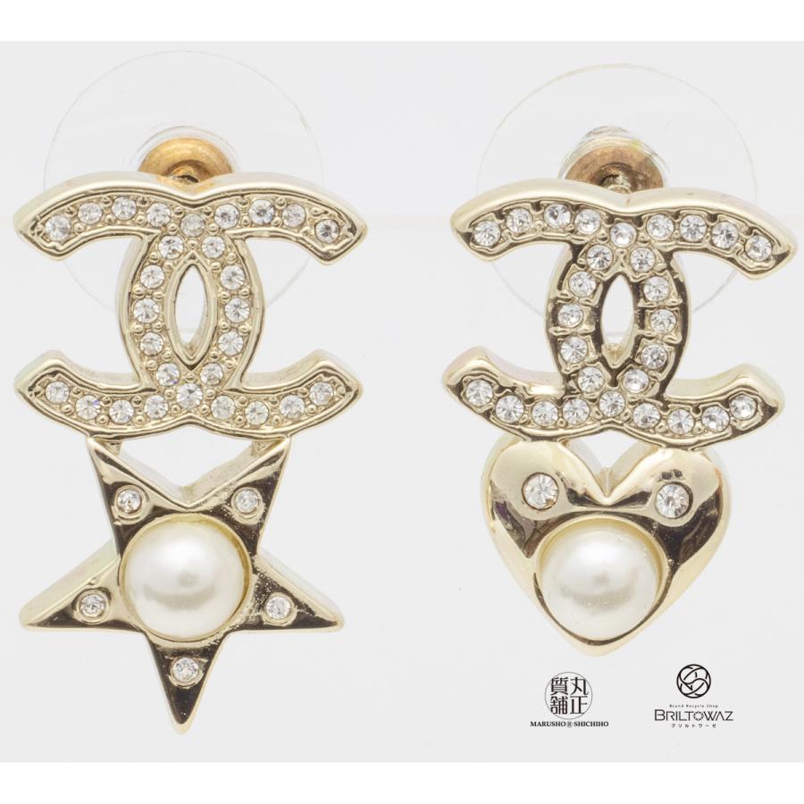 CHANEL シャネル ココマーク ラインストーン パール ピアス シャンパン 