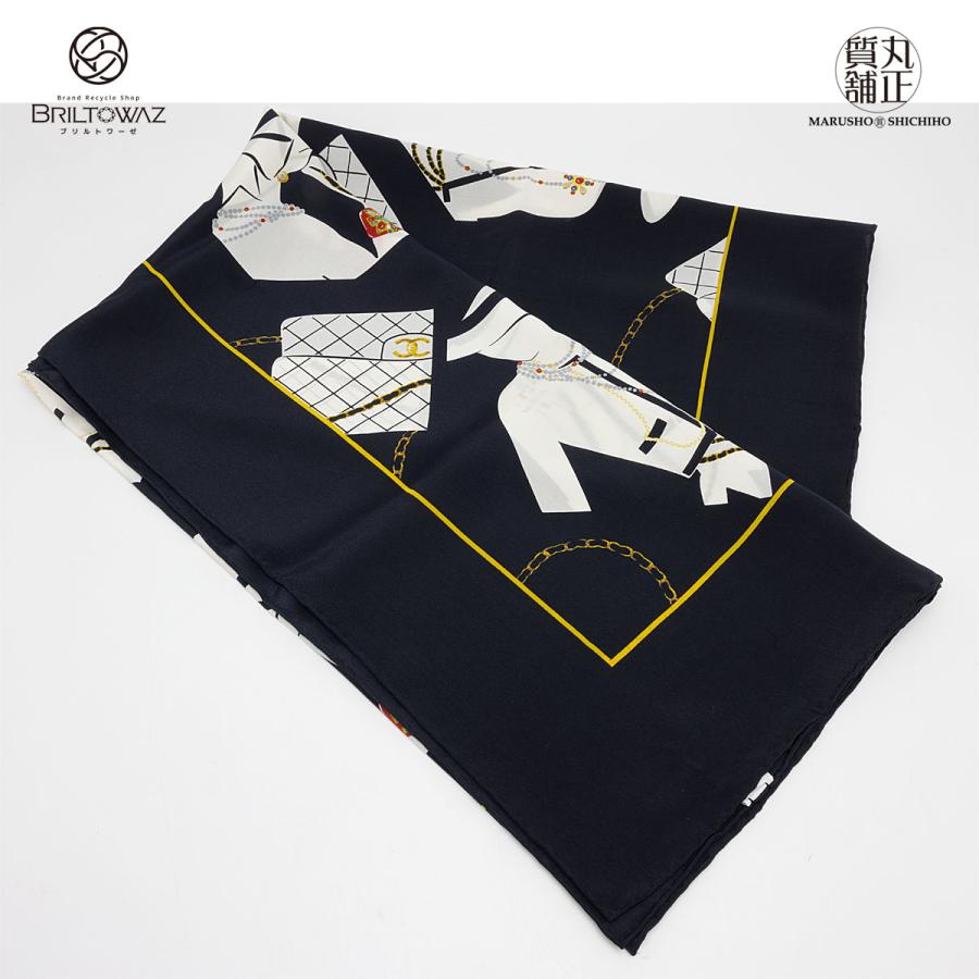 CHANEL シャネル マドモアゼル 総柄 ヴィンテージ スカーフ 黒 CHANEL シャネル マドモアゼル 総柄 ヴィンテージ スカーフ 黒
