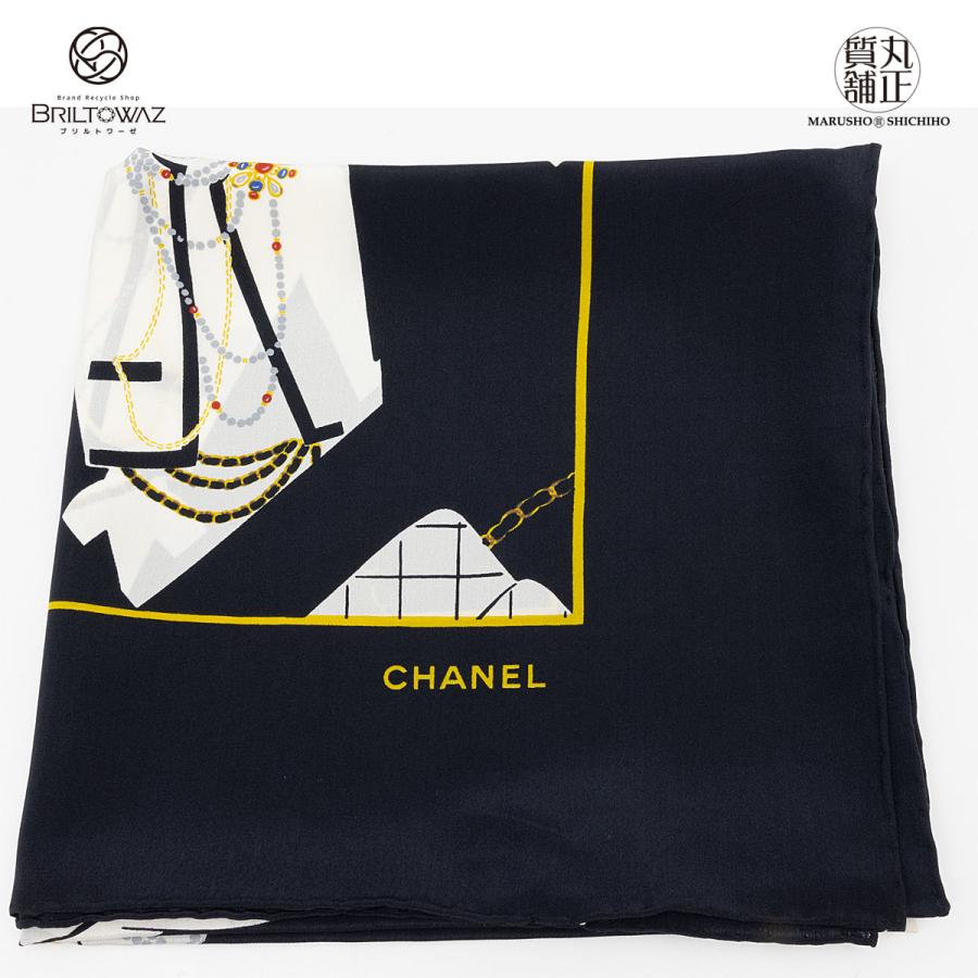 CHANEL シャネル マドモアゼル 総柄 ヴィンテージ スカーフ 黒 CHANEL シャネル マドモアゼル 総柄 ヴィンテージ スカーフ 黒