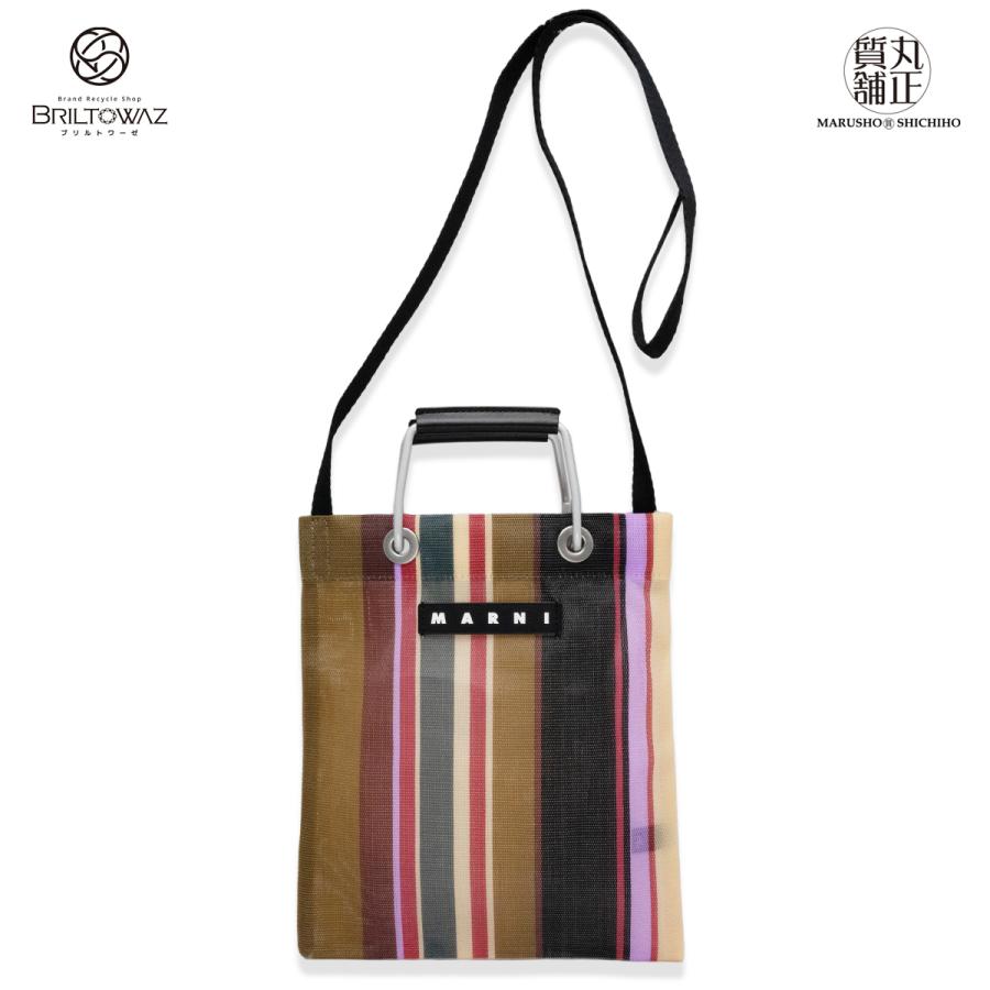 MARNI マルニフラワーカフェ STRIPE ショルダーバッグ ミニ キャラメル 