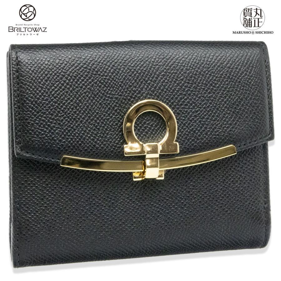 FERRAGAMO 【Sale】フェラガモ ガンチーニ 二つ折り財布 黒 FERRAGAMO 【Sale】フェラガモ ガンチーニ 二つ折り財布 黒