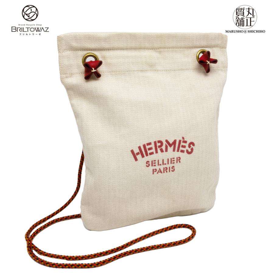 エルメス アリーヌ PM 編み込みストラップ ショルダーバッグ キャンバス ナチュラル/レッド トート トワルシェブロン HERMES（M212101）｜y-marusho78｜02