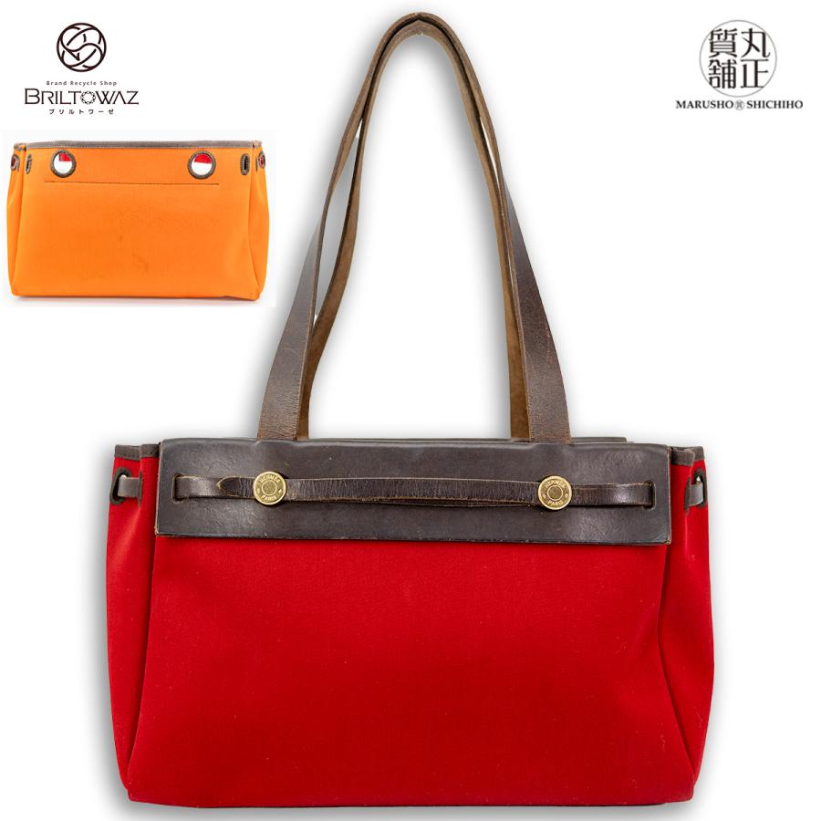 HERMES エルメス エールバッグ カバス PM 赤/オレンジ レザー 茶 HERMES エルメス エールバッグ カバス PM 赤/オレンジ レザー 茶