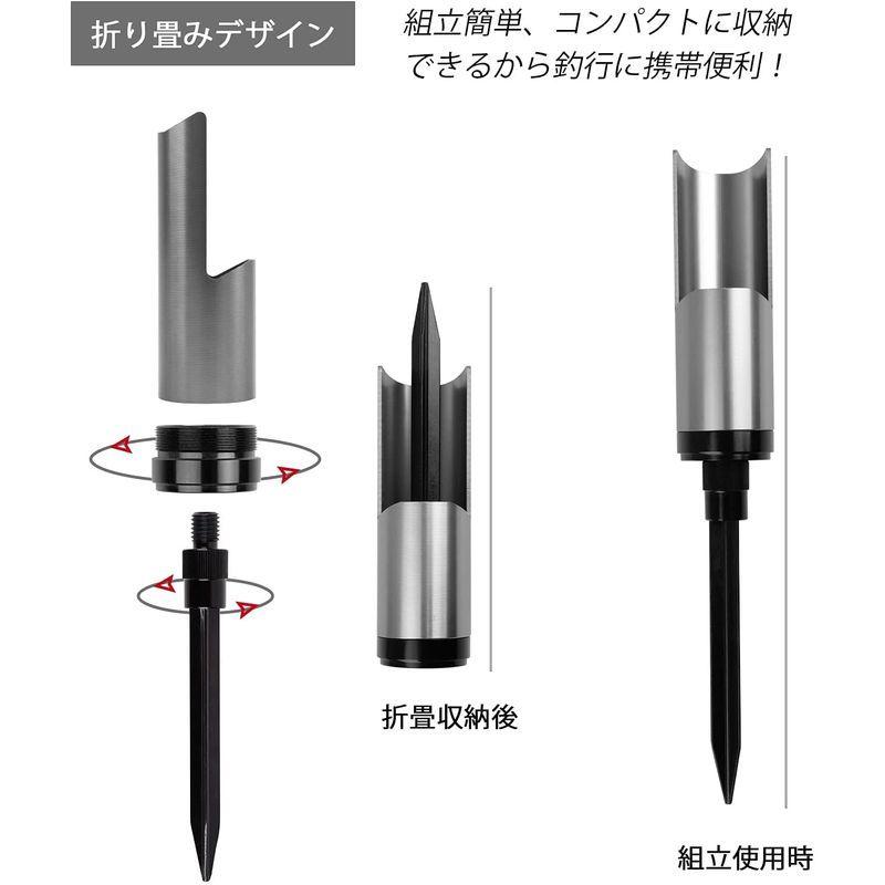 オープニングセール 釣りロッドホルダー サーフ 竿置き スタンド 挿地式ピトン竿受 軽量アルミ製 折畳可 2本シルバーセット Cisama Sc Gov Br
