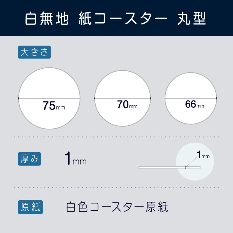 紙 コースター 白無地 丸型 75, 70, 66/1mm 2,000枚｜y-netdematsuyama｜03