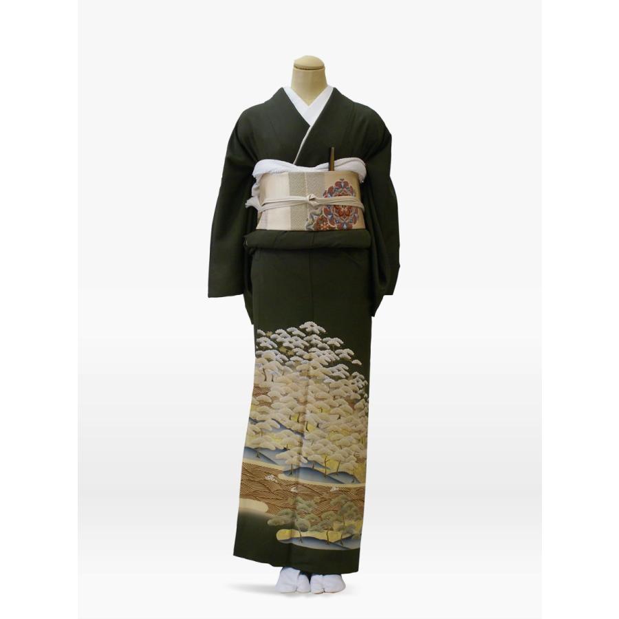 色留袖レンタル 深緑・グリーン・グレーの波に松林[4泊5日・小物セット付・送料無料]/結婚式 ブライダル 着物 母親 ママ 母 叔母 伯母 /婚礼和装の貸衣装