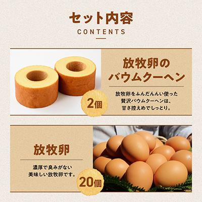 ふるさと納税 甲斐市 黒富士農場人気No1セット(バウムクーヘン2個と放牧卵20個のセット)_1