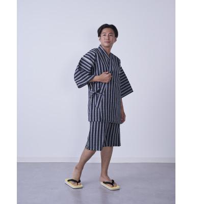 ふるさと納税 筑後市 筑後市産織物 紳士用甚平(しじら織・縞柄) 黒 Mサイズ