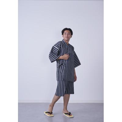 ふるさと納税 筑後市 筑後市産の織物 紳士用甚平(しじら織・縞柄) 黒 LLサイズ