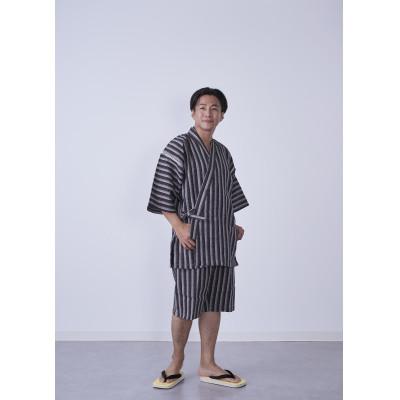 ふるさと納税 筑後市 筑後市産織物 紳士用甚平(しじら織・縞柄) 茶 LLサイズ