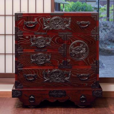 ふるさと納税 利府町 仙台箪笥 中型車箪笥 拭き漆塗り (お申込書返送後1ヵ月〜4ヵ月程度でお届け)