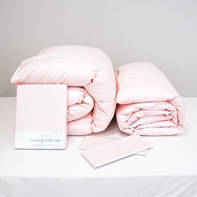 ふるさと納税 富士吉田市 羽毛布団セット シングル5点掛け布団 カバー枕カバー ピンク日本製 2枚合わせポーランド産グース