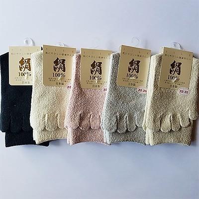 ふるさと納税 泉大津市 日本製 絹 5本指 レディース ソックス 5色組