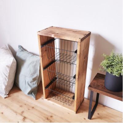 ふるさと納税 守口市 無垢材　ワイヤーバスケットシェルフ　3段　カゴ付