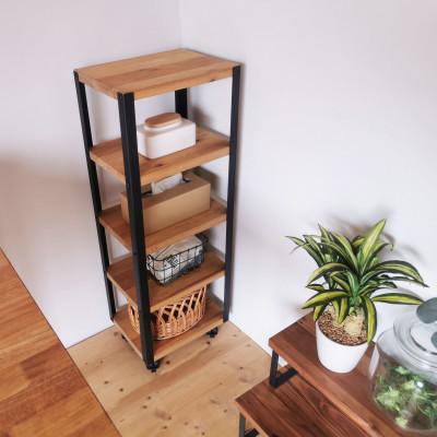 ふるさと納税 守口市 無垢材とアイアン(鉄)の4段ラックワゴン / 植物由来の天然オイル使用/ 完成品
