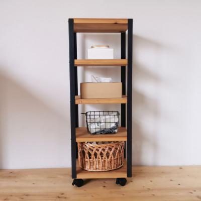 ふるさと納税 守口市 無垢材とアイアン(鉄)の4段ラックワゴン / 植物由来の天然オイル使用/ 完成品