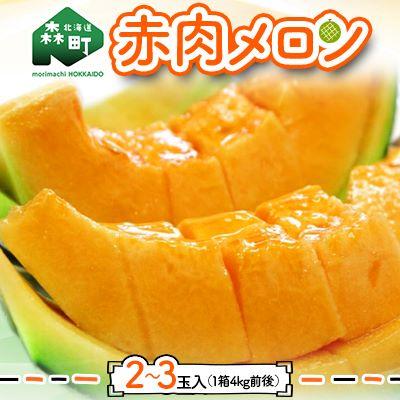 ふるさと納税 メロン 森町 [先行受付]北海道森町産赤肉メロン2〜3玉入り(1箱4kg前後)