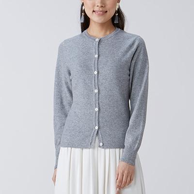 ふるさと納税 Tシャツ カットソー 泉大津市 日本製 カシミヤ100 レディース クルーカーディガン ライト