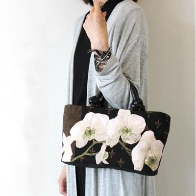 ふるさと納税 岡山市 コチョウラン柄 ゴブラン 横長トートバッグ