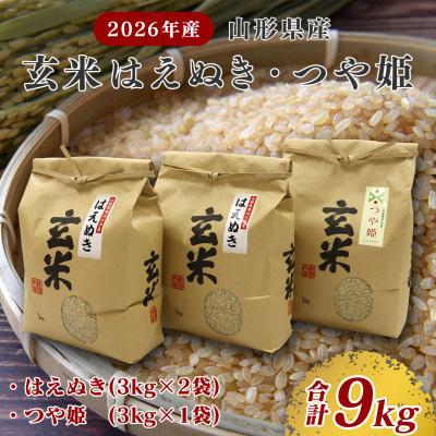 ふるさと納税 寒河江市 [先行受付]山形県産 玄米2種セット 合計9kg[つや姫・はえぬき] 令和8年産