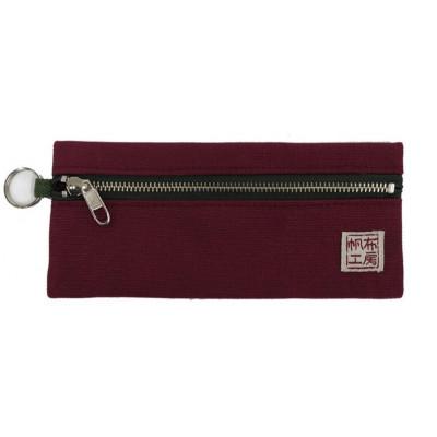 ふるさと納税 加東市 帆布工房 横長ポーチ(ダークレッド)約9.5×21cm
