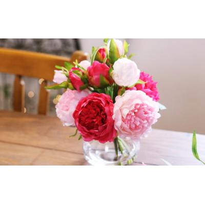 ふるさと納税 倉敷市 水換え不要!!ピオニー(芍薬)の花瓶に入った花束:Pink[2色]