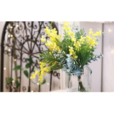 ふるさと納税 倉敷市 水換え不要!! 「ミモザとユーカリ」花瓶とセットの花束 マジカルウォーター