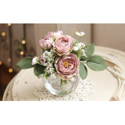 ふるさと納税 倉敷市 水替え不要!!アンティークローズとグリーン ガラス花瓶付きアレンジ 光触媒加工付き