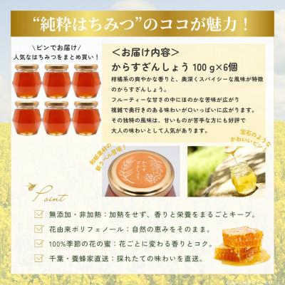 ふるさと納税 大網白里市 千葉県産「純粋はちみつ」からすざんしょう100g×6個の画像