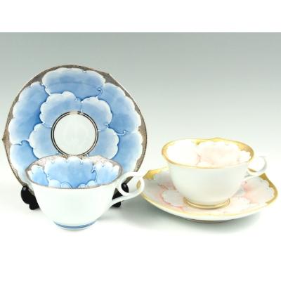 ふるさと納税 有田町 有田焼 文山窯 プラチナ牡丹・金ピンク牡丹 輪花型 ペアコーヒーカップ&amp;ソーサー[三光堂]