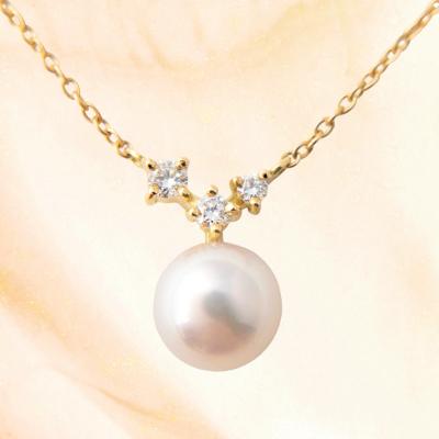 ふるさと納税 山梨県 ジュエリーの街よりお届けする　K18YG　アコヤ真珠　ダイヤモンドネックレス　N30