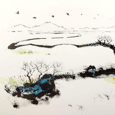ふるさと納税 釧路町 北海道釧路町の大自然 絵画「早春の釧路湿原」 1枚(F4号サイズ)の画像