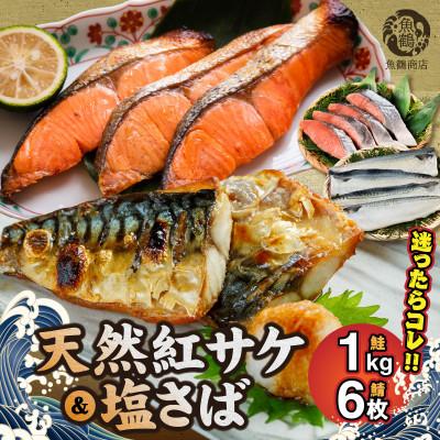 ふるさと納税 湯浅町 迷ったらコレ!!魚鶴商店の天然紅サケ1kg &amp; 塩さばフィレ6枚セット