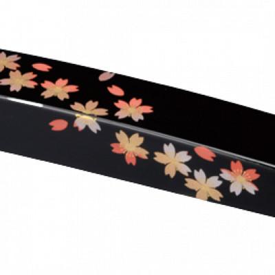 ふるさと納税 海南市 紀州漆器 漆芸 蒔絵 文鎮 長型 黒 桜_1