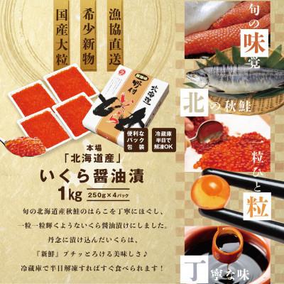 ふるさと納税 別海町 北海道産 いくら醤油漬け 1kg 小分け4パック(北海道 根室海峡 野付産 鮭卵 いくら醤油漬)|y-sf|03