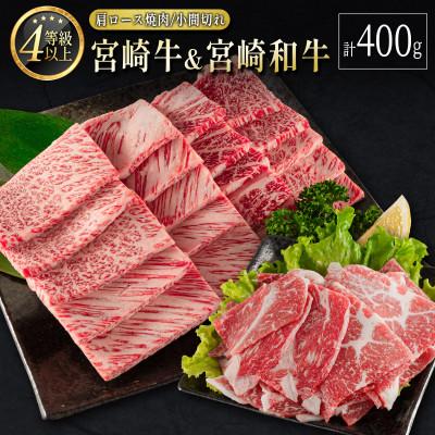 ふるさと納税 新富町 宮崎牛&amp;宮崎和牛(肩ロース焼肉/小間切れ)計400g[B565](新富町)