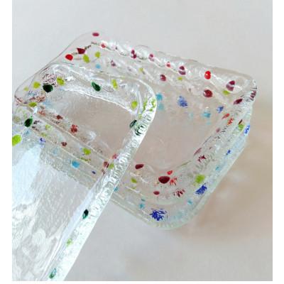 ふるさと納税 基山町 手作りガラス[春待ち器 長方形皿5色セット]ステンドグラス