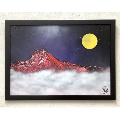 ふるさと納税 神戸市 スプレアート作品原画「満月と赤い山」