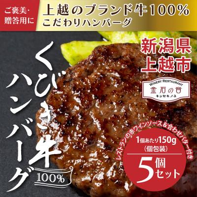 ふるさと納税 上越市 新潟県上越市 くびき牛100%ハンバーグ5個+岩の原赤ワインソース+ブルギニョンバター