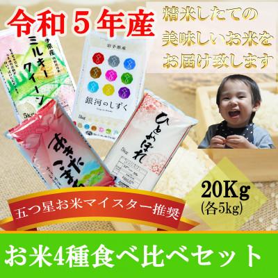 ふるさと納税 盛岡市 お米4種食べ比べ[銀河のしずく・ひとめぼれ・あきたこまち・ミルキークィーン][各5kg]