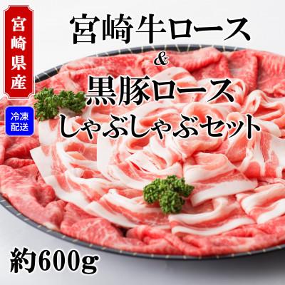 ふるさと納税 三股町 宮崎牛ロースしゃぶ&amp;黒豚ロースしゃぶセット(合計約600g)みまたんごまの葉茶付[B-0103]