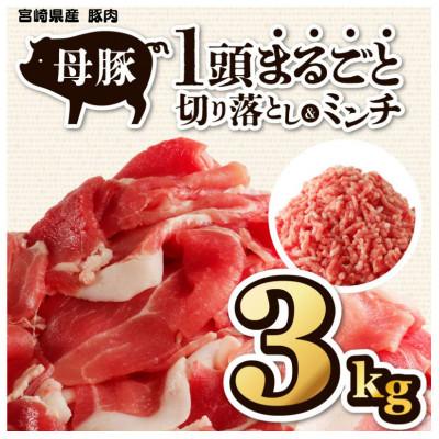 ふるさと納税 宮崎市 母豚1頭まるごと 切り落し&amp;ミンチセット 3kg