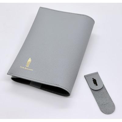 ふるさと納税 北区 渋沢栄一翁 レザーブックカバー&amp;しおりセット・ライトグレー