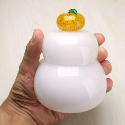 ふるさと納税 磐田市 吹きガラス鏡餅置物　三方台付_1